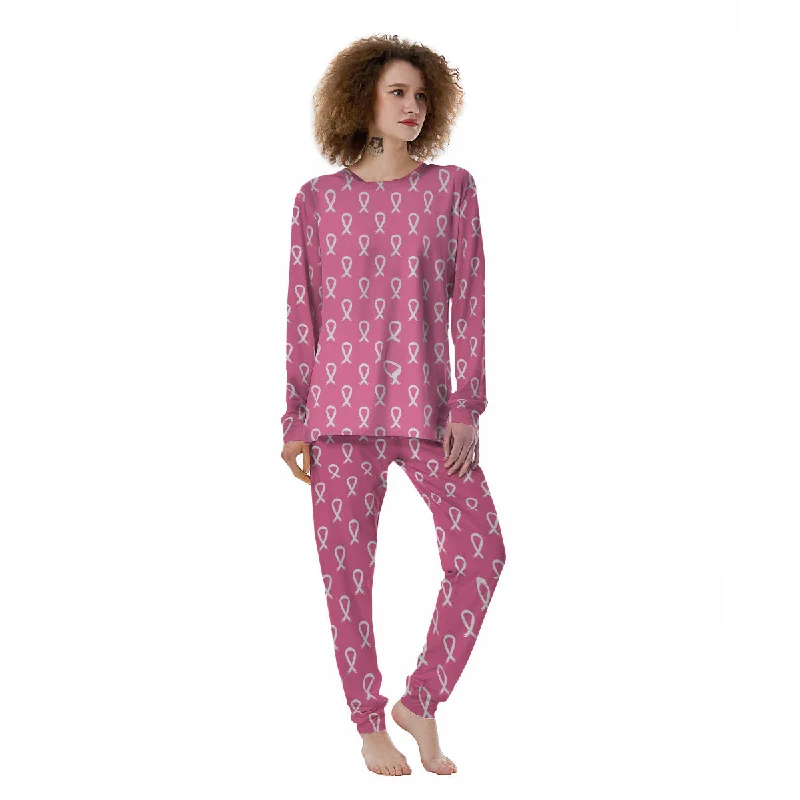 Breast Cancer Pink And White Print Pattern Women's Pajamas Spa pajama sets