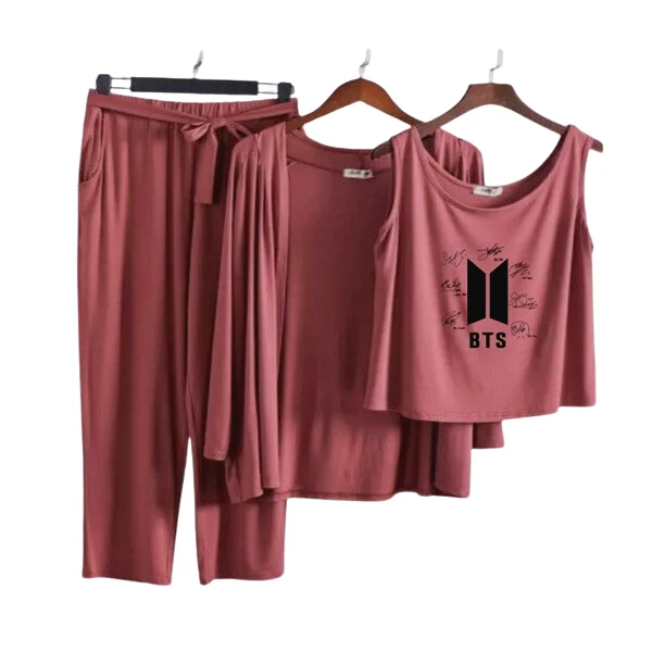 BTS Women Night Suit PJ 3 Pieces Set Budget-friendly pajama sets