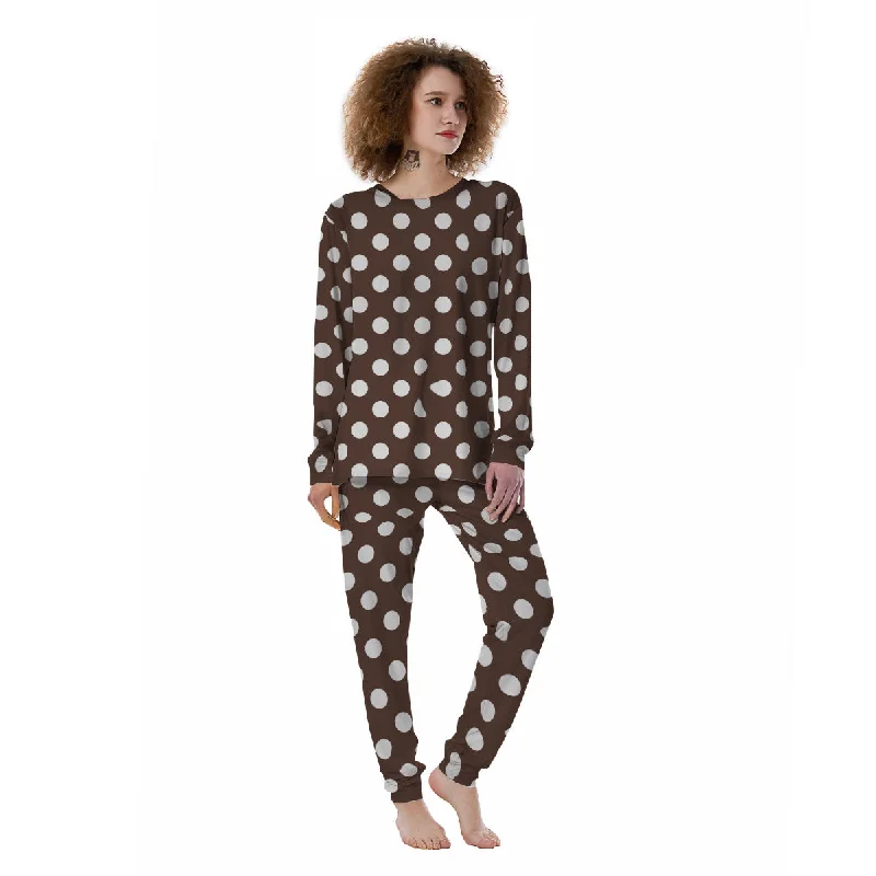 Brown Color Polka Dot Print Pattern Women's Pajamas Luxury pajama sets