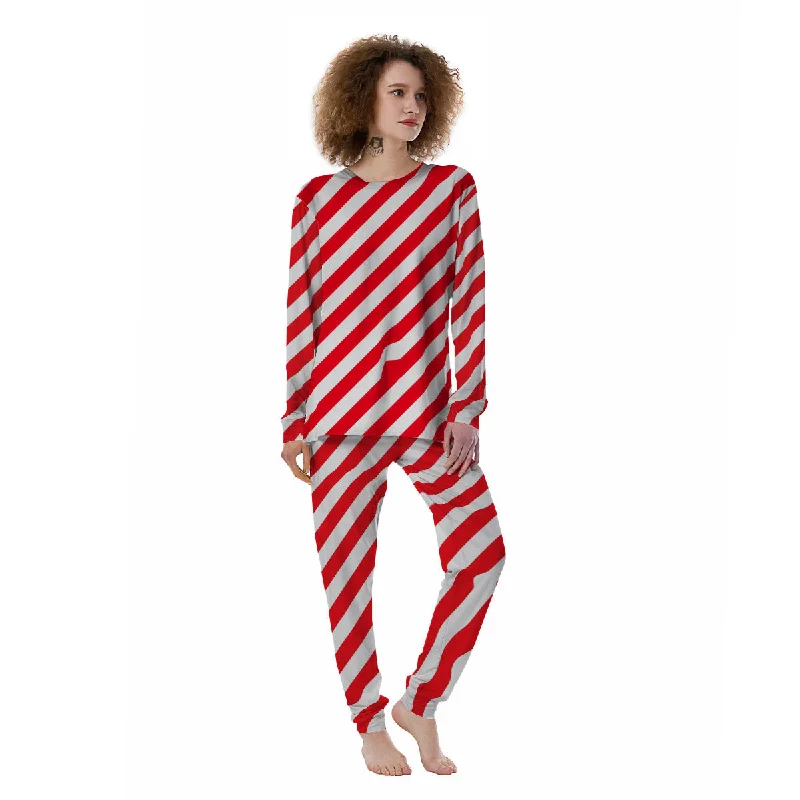 Candy Cane Striped White And Red Print Women's Pajamas Satin pajama sets