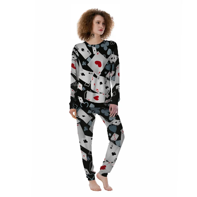 Casino Card Falling Print Women's Pajamas Discounted pajama sets