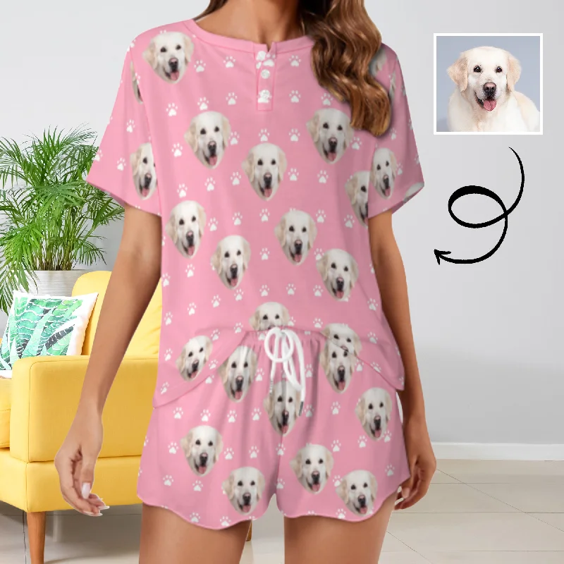 Custom Face Lovely Dog Pink Print Pajama Set Women's Short Sleeve Top and Shorts Loungewear Athletic Tracksuits Lightweight pajama sets