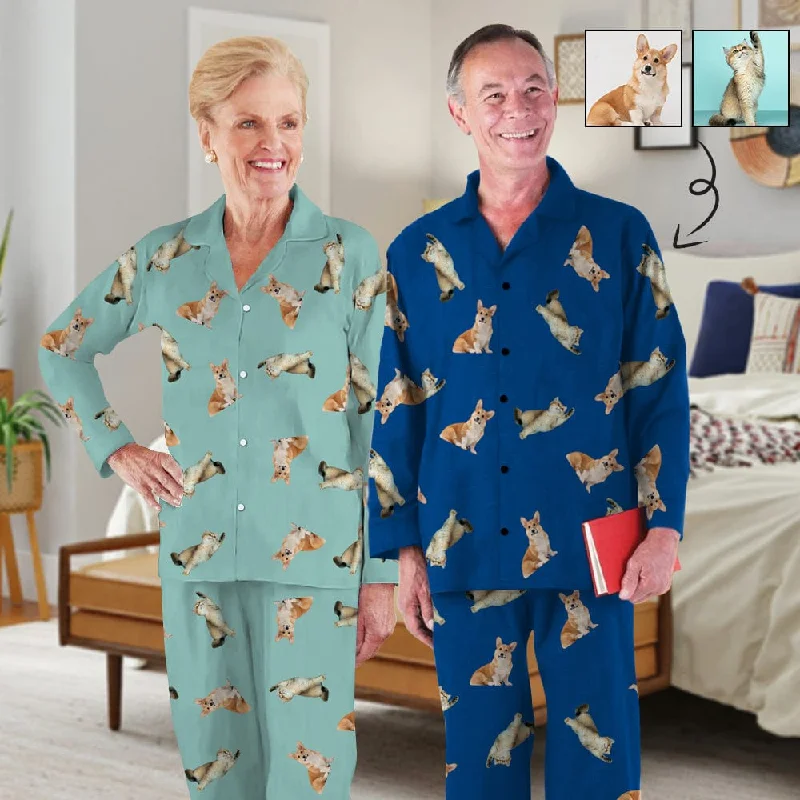 Custom Face Pet Dog Print Long Pajama Set&Grandma Grandpa Pajamas Personalized Photo Long Pajama Set Sleepwear Best-value pajama sets