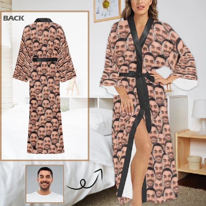 Custom Face Seamless Women's Long Pajamas Personalized Photo Long Pajamas Kimono Robe Trendy pajama sets for women