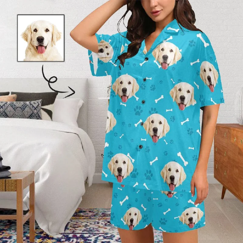 Custom Pet Face Pajamas Dog&Bone Women's V-Neck Short Pajama Set Personalised Sleep or Loungewear For Her Victoria’s Secret pajama sets