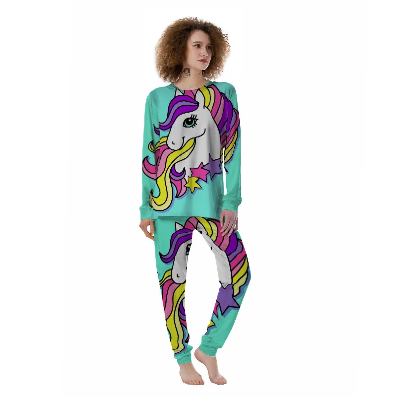 Girly Unicorn Teal Print Women's Pajamas Plus size pajama sets