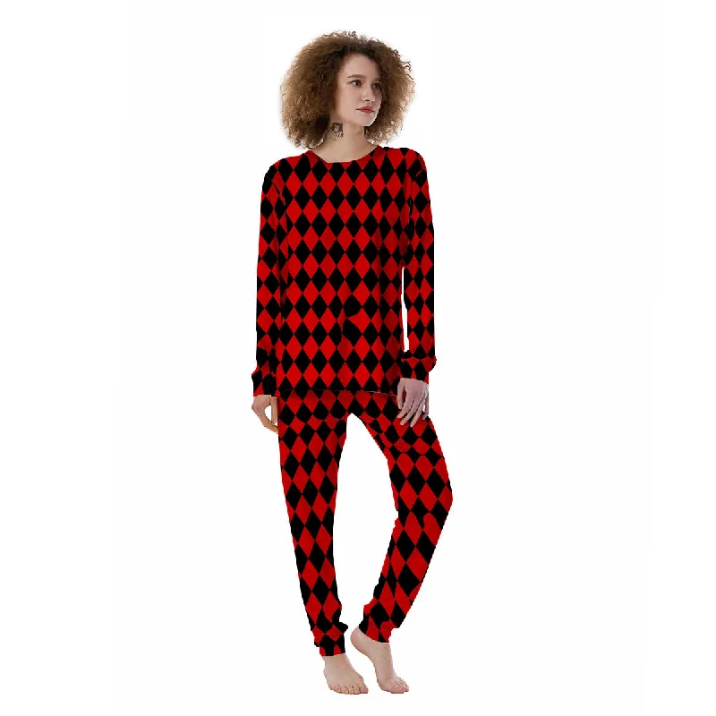 Harlequin Black And Red Print Pattern Women's Pajamas Women's pajama sets