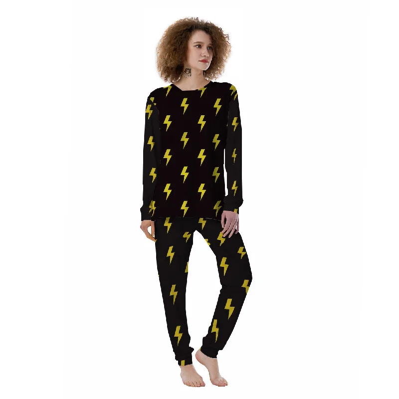 Lightning Bolts Yellow Print Pattern Women's Pajamas Hoodie pajama sets