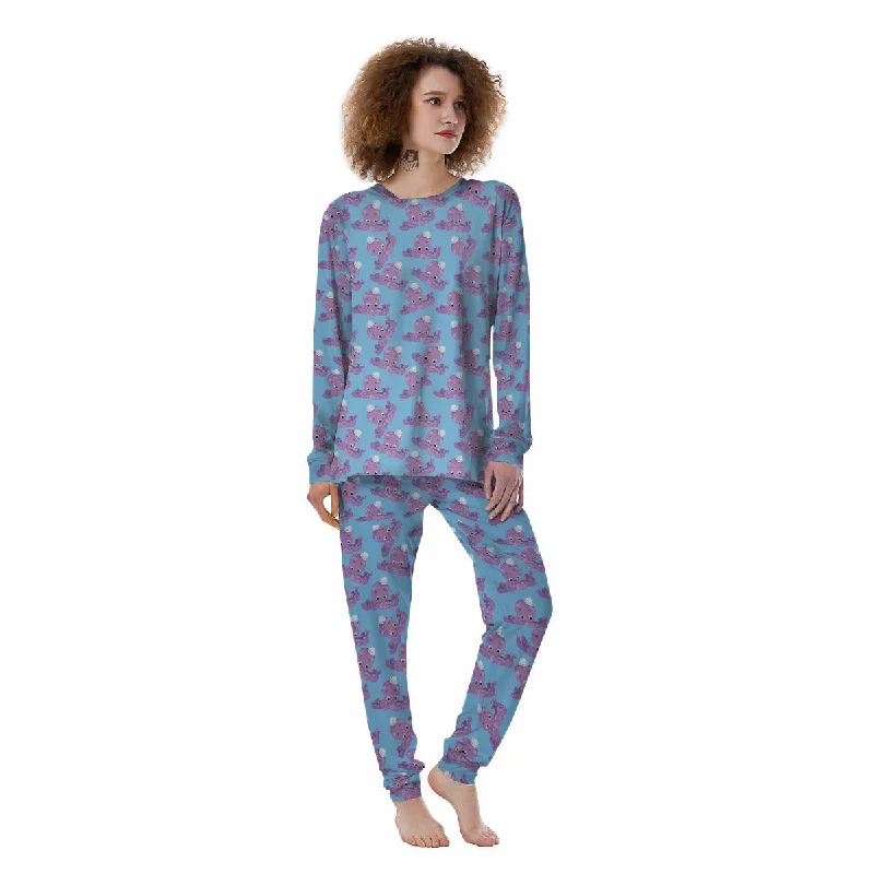 Octopus Teal And Purple Print Pattern Women's Pajamas Best pajama sets for teens