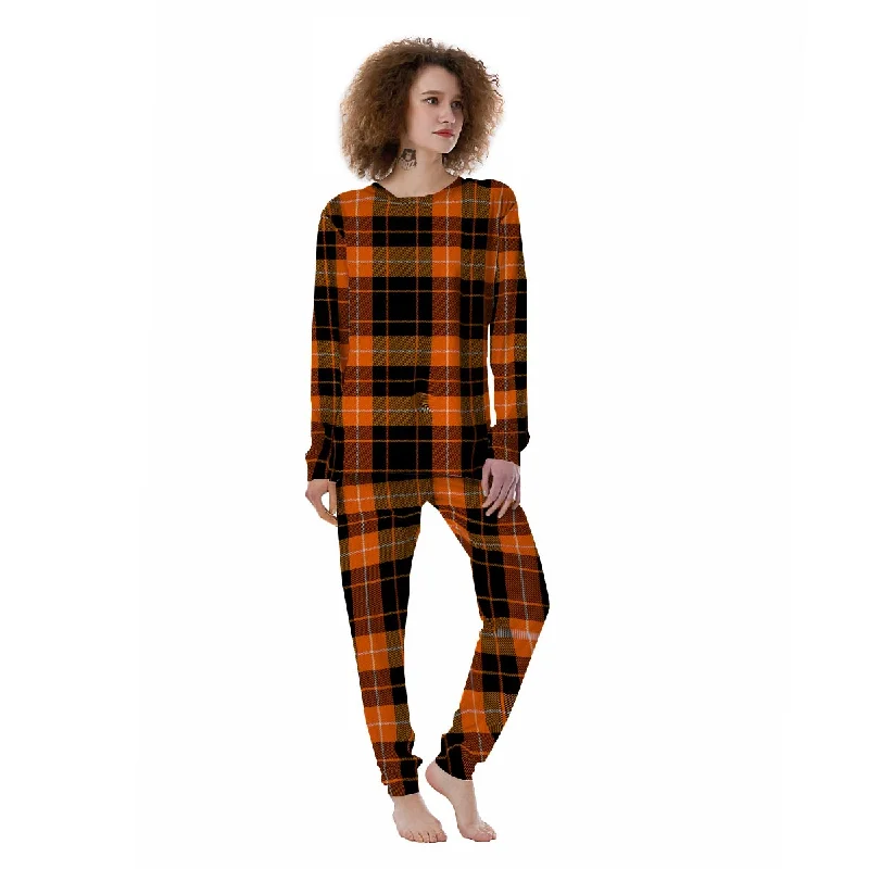 Orange Plaid Tartan Women's Pajamas Custom pajama sets with names