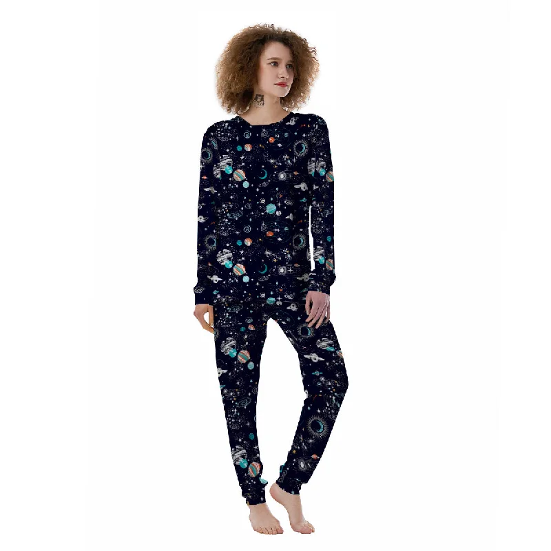 Outer Galaxy Space Universe Print Pattern Women's Pajamas Two-piece pajama sets