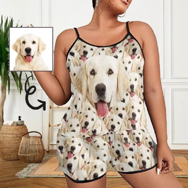 #Plus Size Pajama Set-Custom Pet Face Plus Size Women's Sexy Cami Pajamas Set Macy’s pajama sets