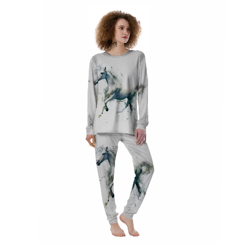 Portrait White Horse Print Women's Pajamas Cute pajama sets