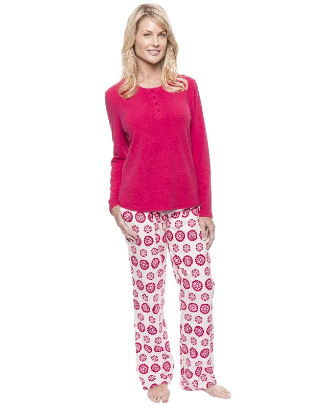 Womens Cotton Flannel Lounge Set with Henley Top - Mandala Cream/Red Forever 21 pajama sets