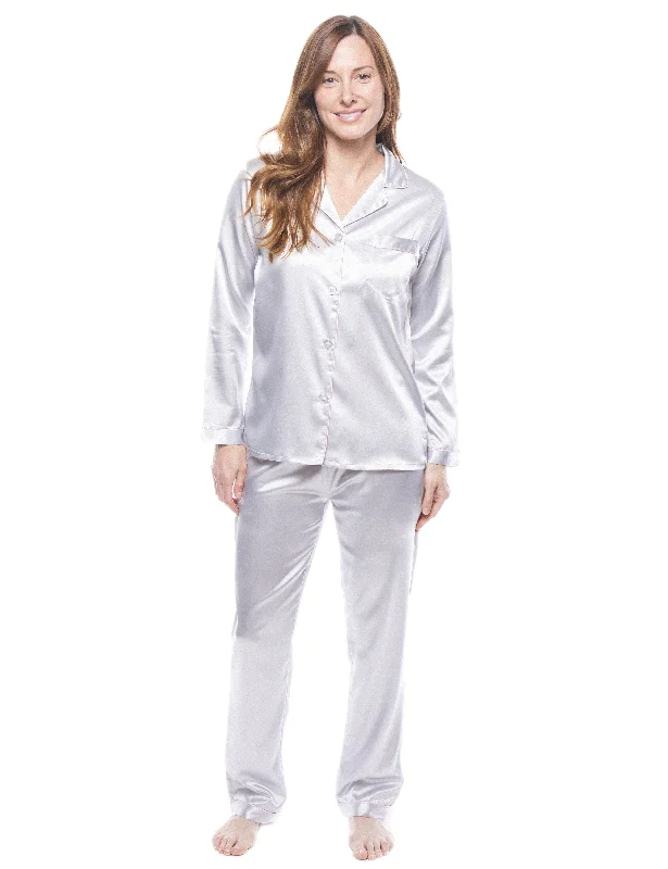 Women's Satin Pajama/Sleepwear Set - Light Grey Cheap pajama sets