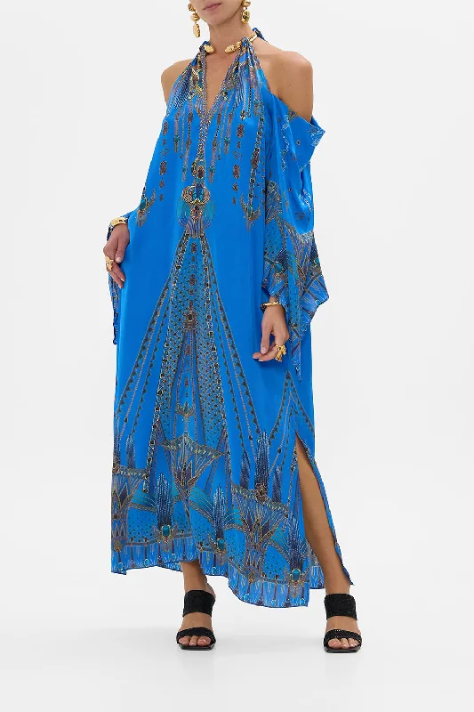 FLARED SLEEVE COLD SHOULDER LONG KAFTAN ARCHIVAL REVIVAL Luxury Satin Gown