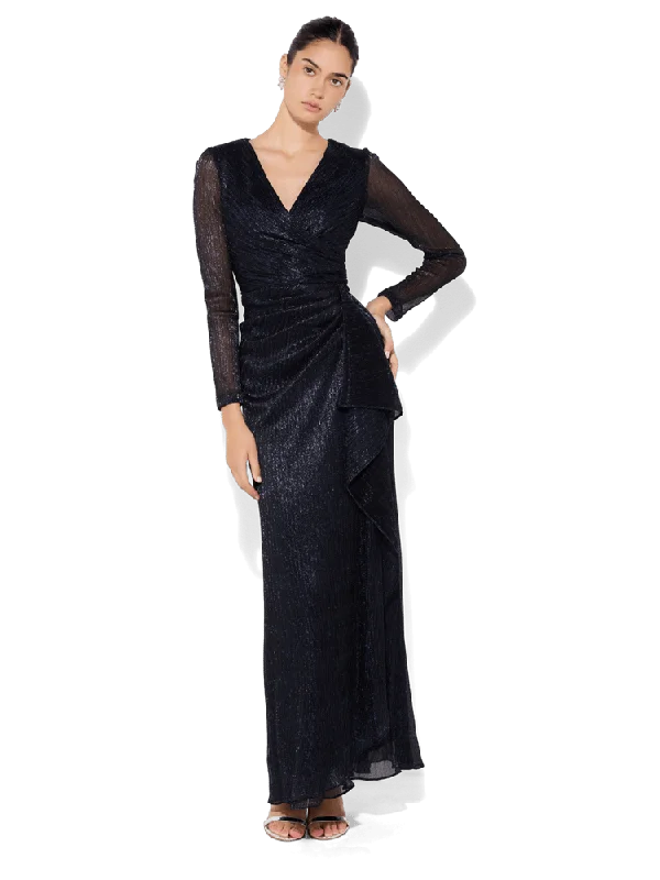 Adele Navy Metallic Gown Elegant Satin Robe