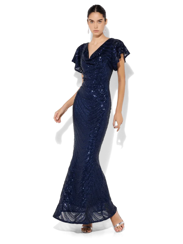 Anova Navy Sequin Gown Chic Satin Robe