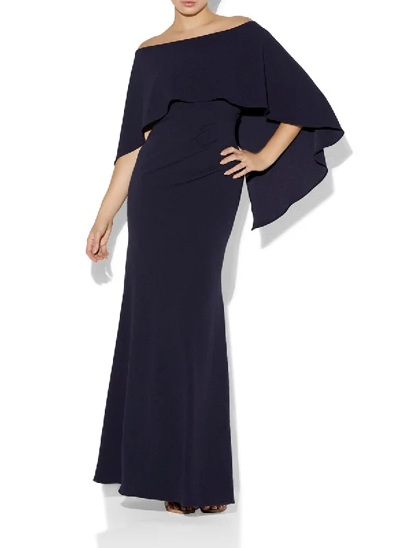 Ariella Navy Stretch Crepe Gown Soft Velvet Robe