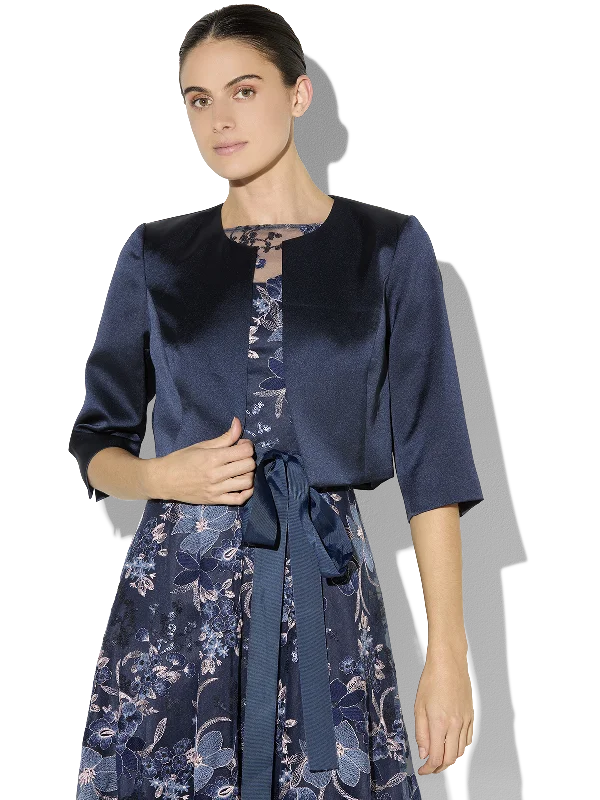 Carina Navy Bolero Satin Wrap Robe