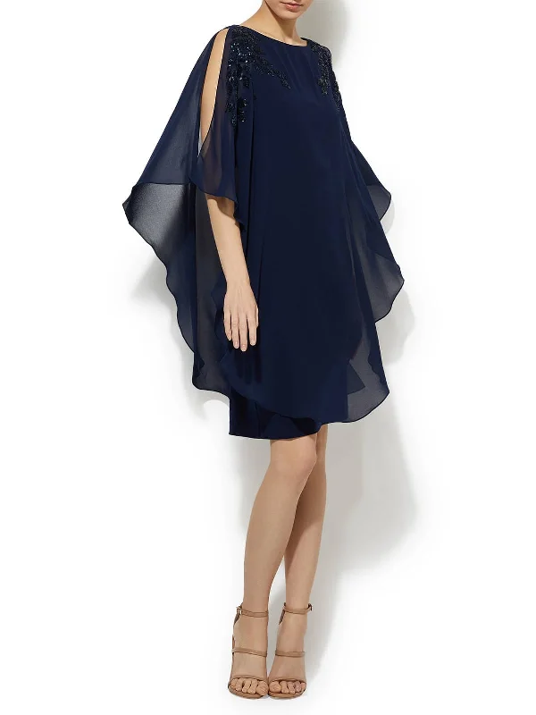 Celine Navy Sequin Chiffon Overlay Dress Silk Bathrobe Set