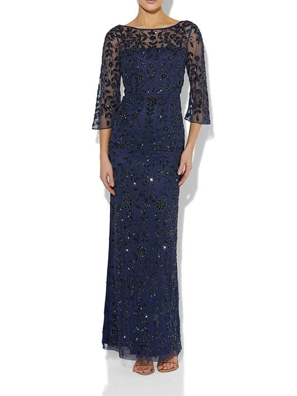 Eliza Navy Hand Beaded Gown Cozy Evening Gown