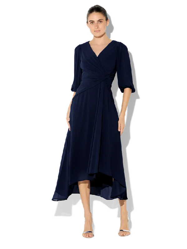 Jones Navy Chiffon Dress Elegant Satin Set