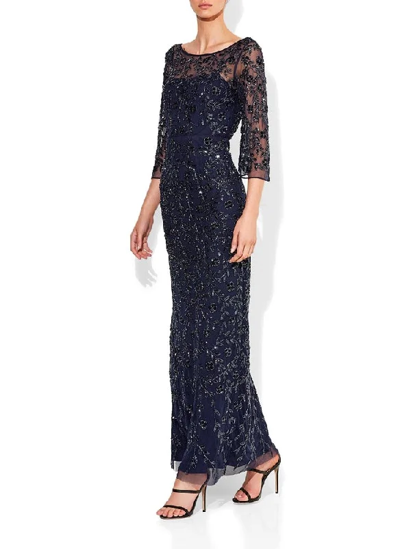 Juliette Navy Hand Beaded Gown Satin Kimono Set