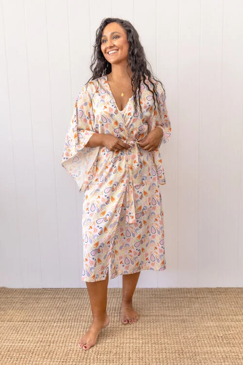 Juno Midi Robe - Pastel Paisely Cozy Bridal Set