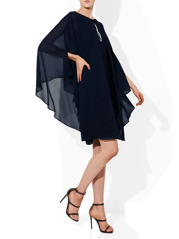 Sasha Navy Cape Lace Trim Robe