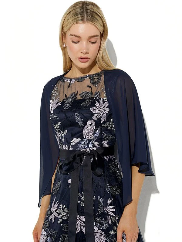 Twiggy Navy Chiffon Wrap Sleeveless Lace Robe