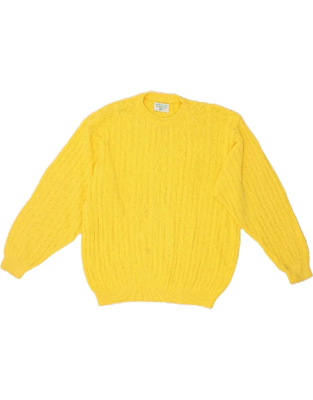 BENETTON Womens Crew Neck Jumper Sweater UK 16 Large Yellow Cotton Best sweaters for travel