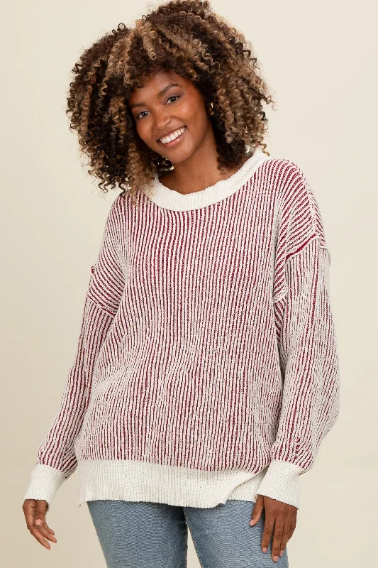 Burgundy Two Tone Ribbed Knit Sweater Weekend sweaters