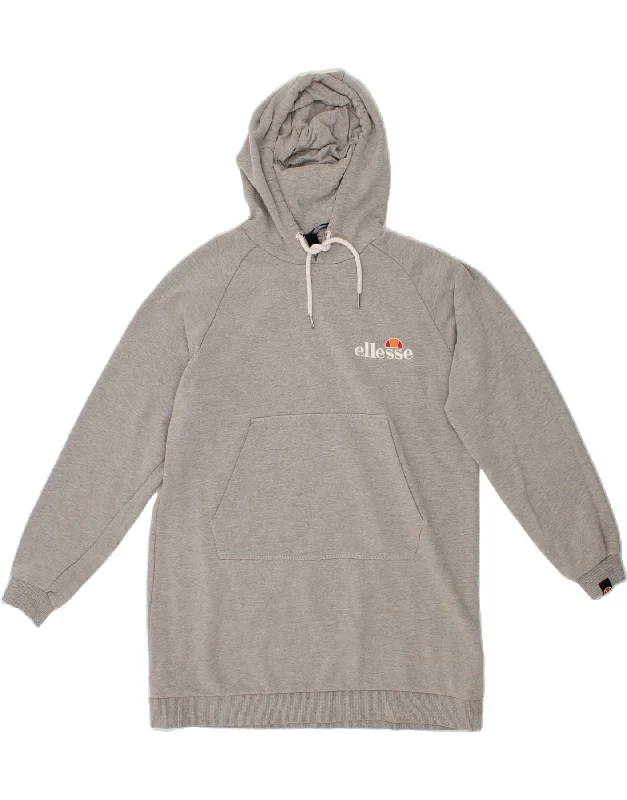 ELLESSE Womens Longline Hoodie Jumper UK 14 Large  Grey Cotton V-neck sweaters