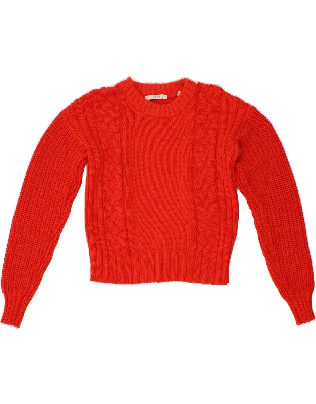 ESPRIT Womens Crop Boat Neck Jumper Sweater UK 10 Small Red Cotton Best sweaters for fall