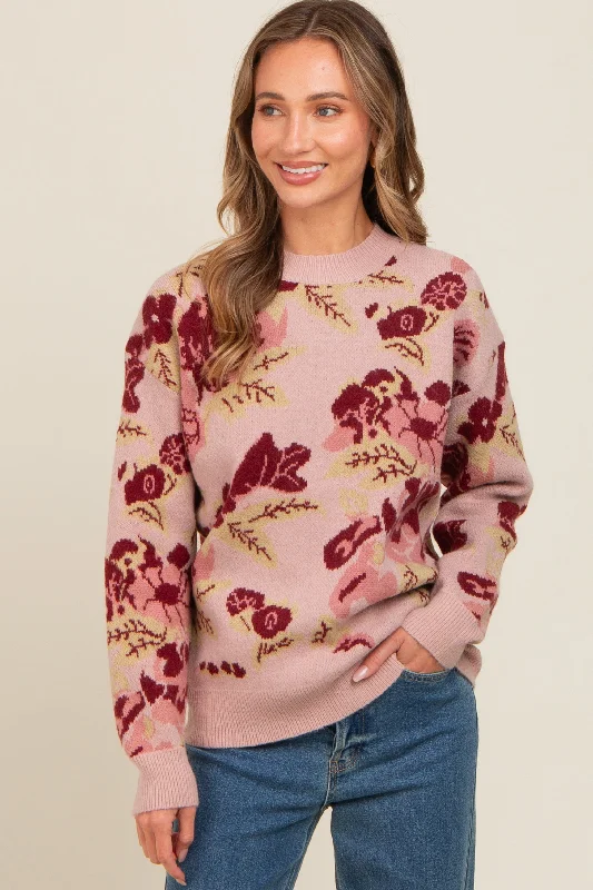 Mauve Floral Print Crew Neck Sweater Best sweaters for casual wear