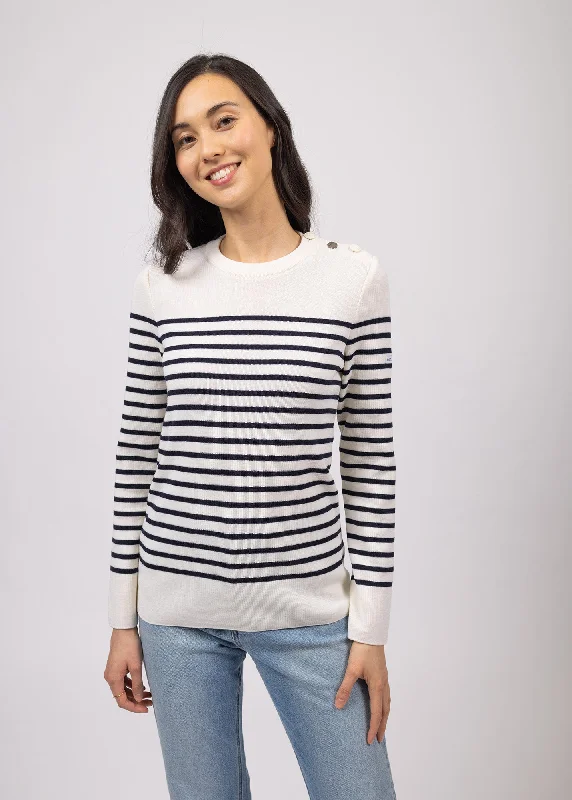 Pull marin rayé Brégançon - à coudières contrastées (BLANC/NAVY/NAVY) Fashionable sweaters