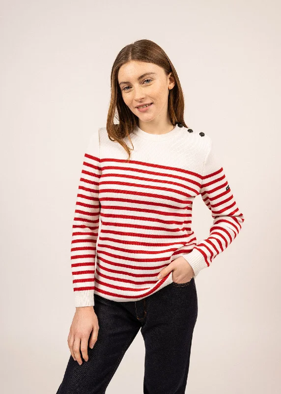 Pull marin rayé Rochefort - en laine (ECUME/ROUGE) Warm sweaters