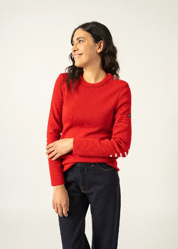 Pull marin uni Brégançon - coudières marinières, en maille de laine (TULIPE) Cashmere sweaters