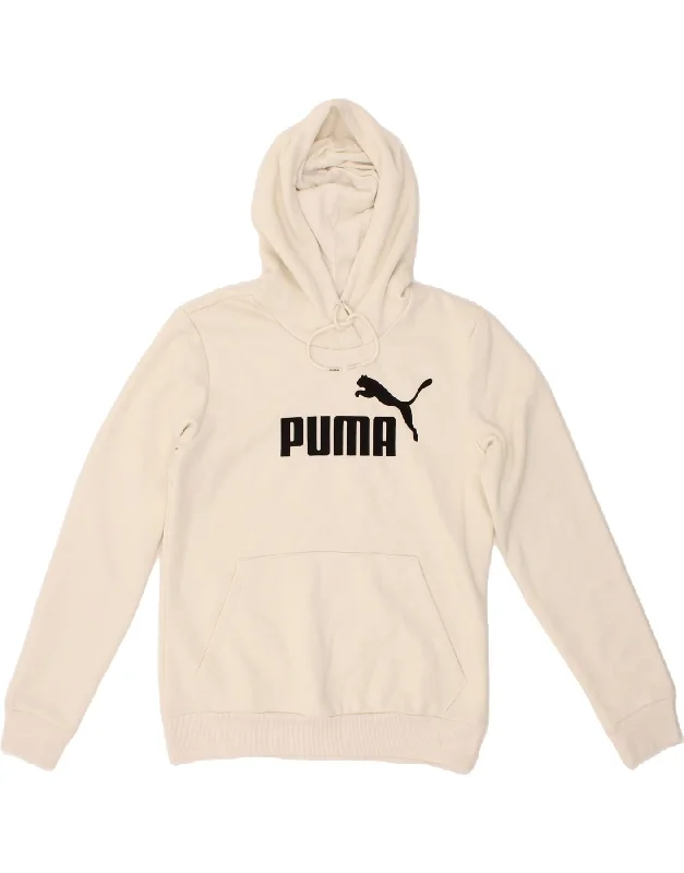 PUMA Womens Graphic Hoodie Jumper UK 12 Medium  Off White Cotton Affordable sweaters