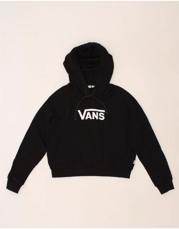 VANS Womens Oversized Crop Graphic Hoodie Jumper UK 6 XS Black Cotton Lightweight sweaters for spring