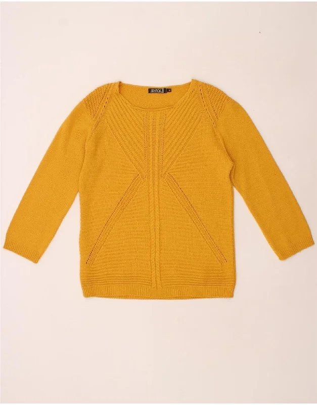 VINTAGE Womens 3/4 Sleeve Boat Neck Jumper Sweater UK 14 Medium Yellow Women's fashion sweaters sale