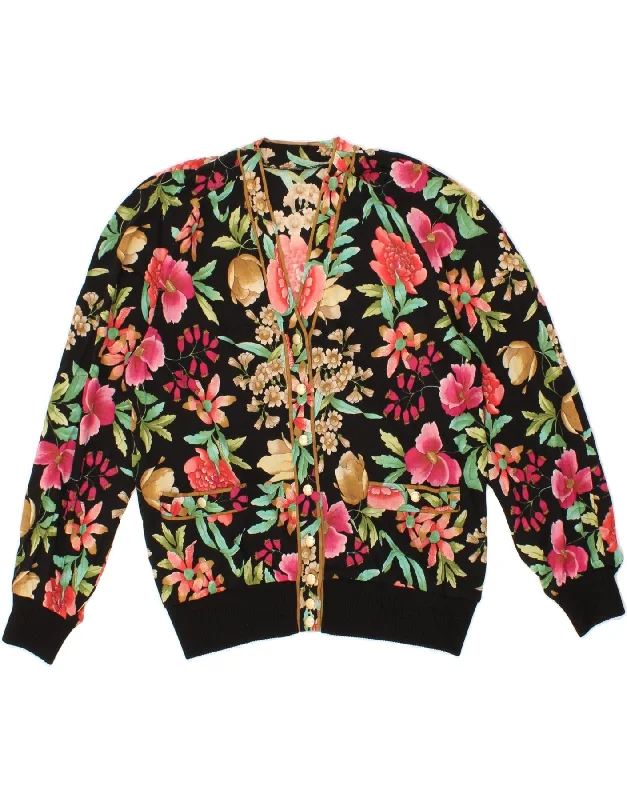 VINTAGE Womens Cardigan Sweater UK 14 Medium Black Floral Best sweaters for layering