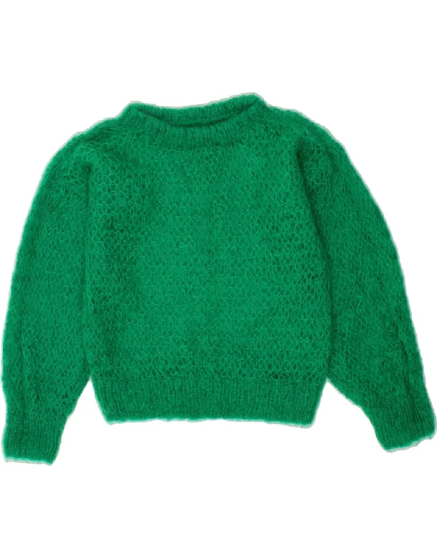 VINTAGE Womens See Through Boat Neck Jumper Sweater UK 14 Medium Green Casual sweaters