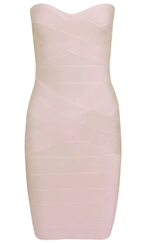 After Hours Beige Nude Sweetheart Neck Bandage Style Strapless Body Con Fitted Mini Dress Sexy mini dresses