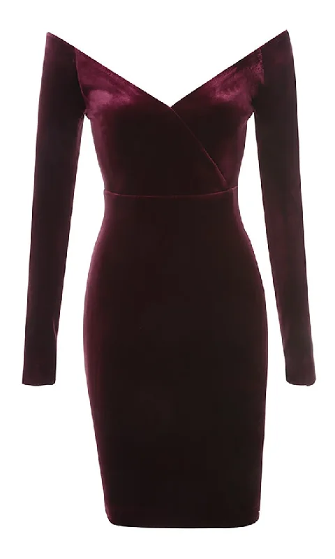 Ladies Choice Wine Burgundy Velvet Long Sleeve Off The Shoulder V Neck Bodycon Bandage Mini Dress Denim mini dresses