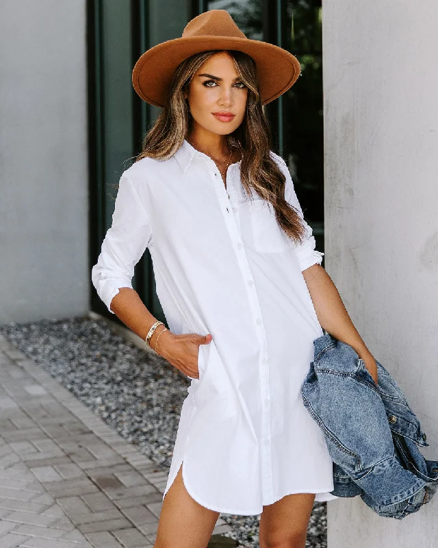 Risky Business Pocketed Button Down Shirt Dress - White Versatile mini dresses for all occasions