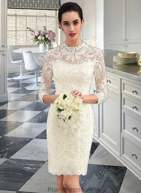 Amya Sheath/Column High Neck Knee-Length Lace Wedding Dress STKP0013781 Sleeveless Wedding Dress