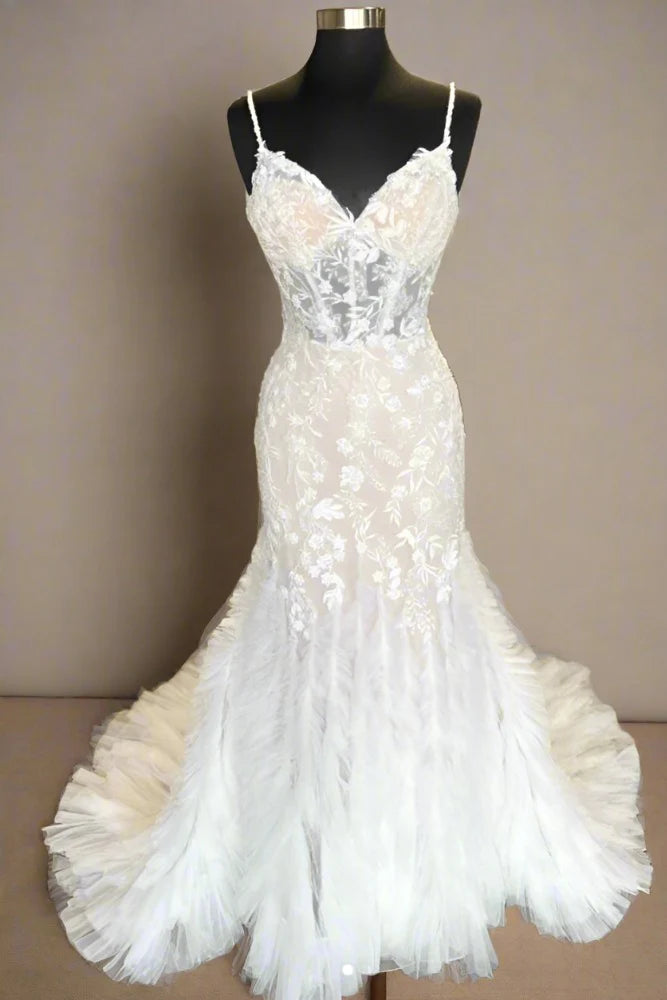 Trumpet Sweetheart Sleeveless Illusion Lace Appliques Wedding Dress Princess Bridal Dress