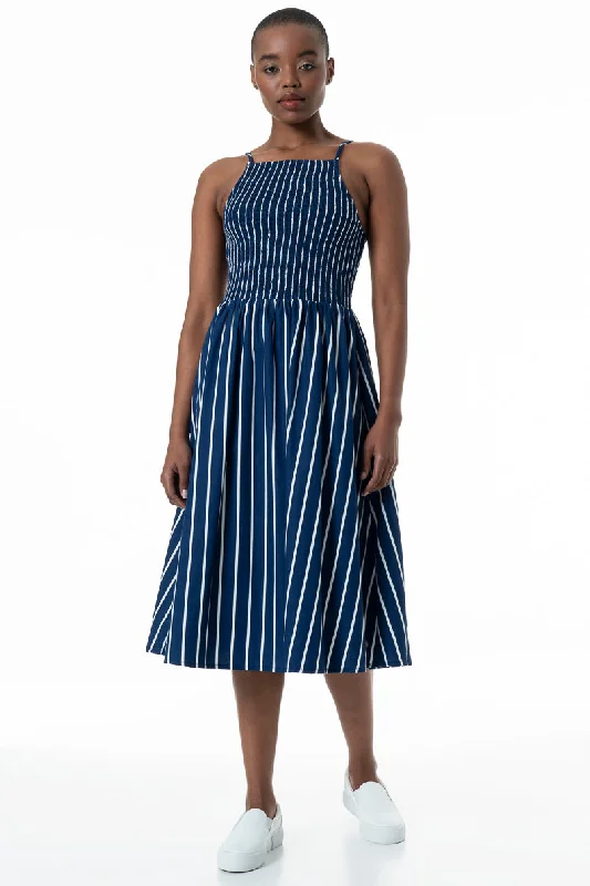 Fit And Flare Striped Dress _ 152892 _ Blue Minimalist midi dresses